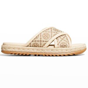 NEW Tory Burch T Monogram Cross Espadrille Slide Sandal 8